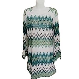 Tacera Size M Crochet Chevron White & Green & Blue Mini Dress Style#5228-1226KK
